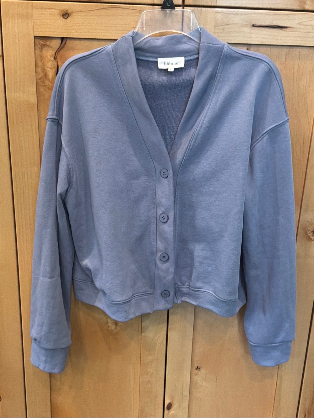 Women’s Bohme Cardigan-style sweatshirt. NEW.  Size Large.  Sky Blue